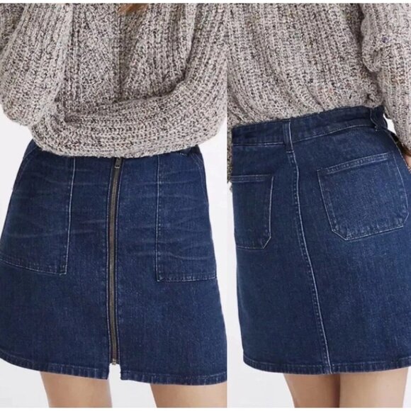 Madewell Jean Skirt Utility Full Zip Size 27 Stretch Kinsley Dark Wash Denim - Picture 1 of 12